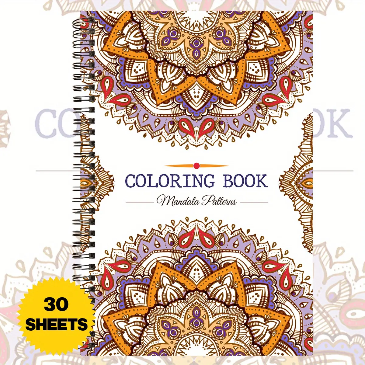 1pc mandala pattern adult coloring book, adult mandala coloring book, spiral bound adult coloring book, A5 size, single sided printing, adult coloring book, suitable for women and men, relaxing adult coloring book Art