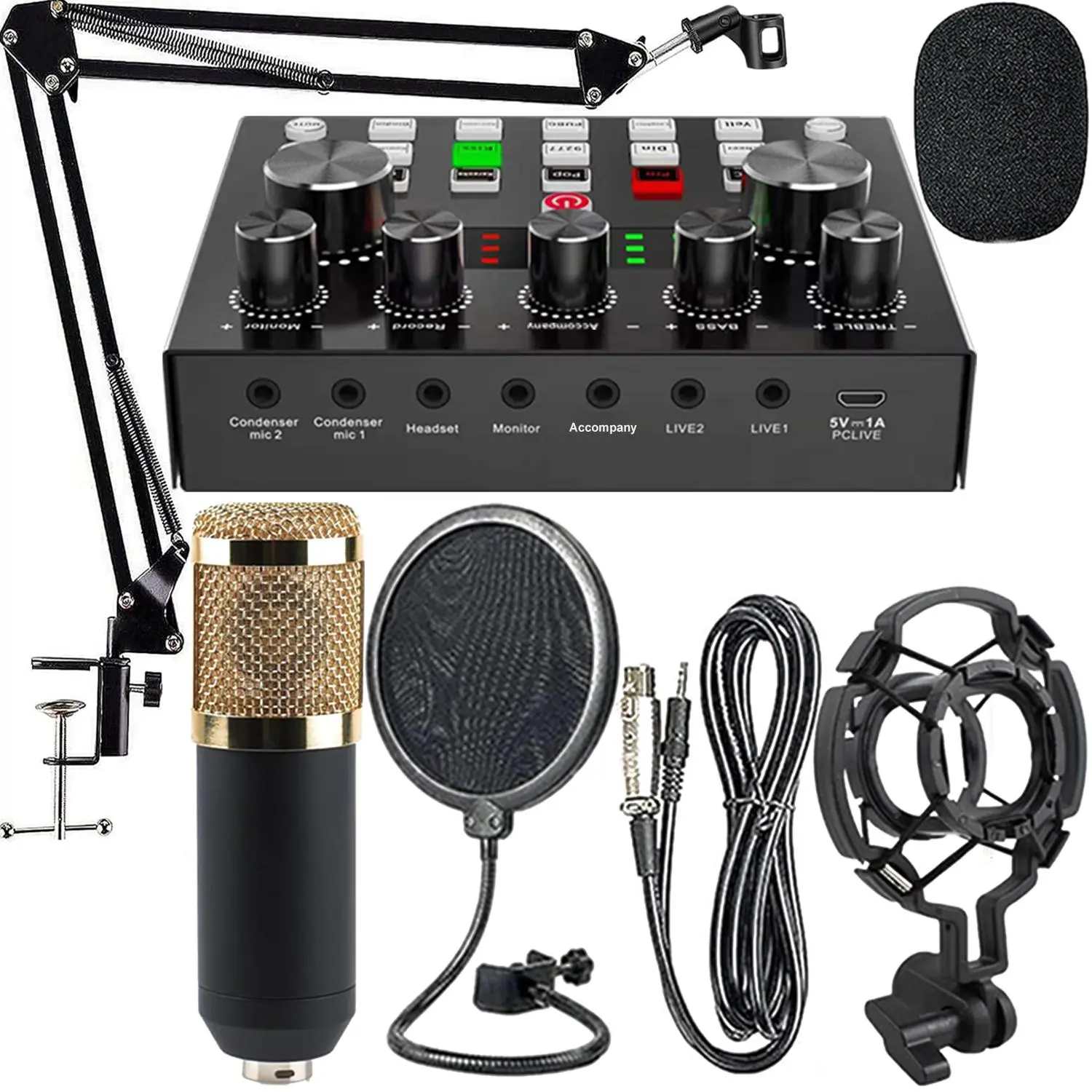 Professional Podcast Equipment Bundle, USB Rechargeable Wireless DJ Mixer Equipment with RGB Light Button, Sound Control Live DJ Equipment, Audio, Microphones, Cables