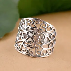Huajie Creative Vintage Cloud Pattern Ring for Women Simple Ethnic Style Hollow Pattern Index Finger Ring