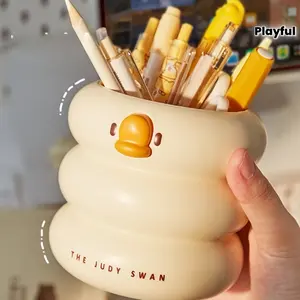 Creative Cute Duck Pen Holder & Makeup Brush Storage Box, Large Capacity Multi-Function Stackable Design, Durable Plastic Material