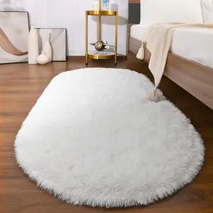 Fluffy Rugs for Bedroom, Shag Cute Area Rug for Girls/Boys and   Room Home Decor, 2.6 x 5.3  Oval Indoor Carpet for  Dorm Living Room, White