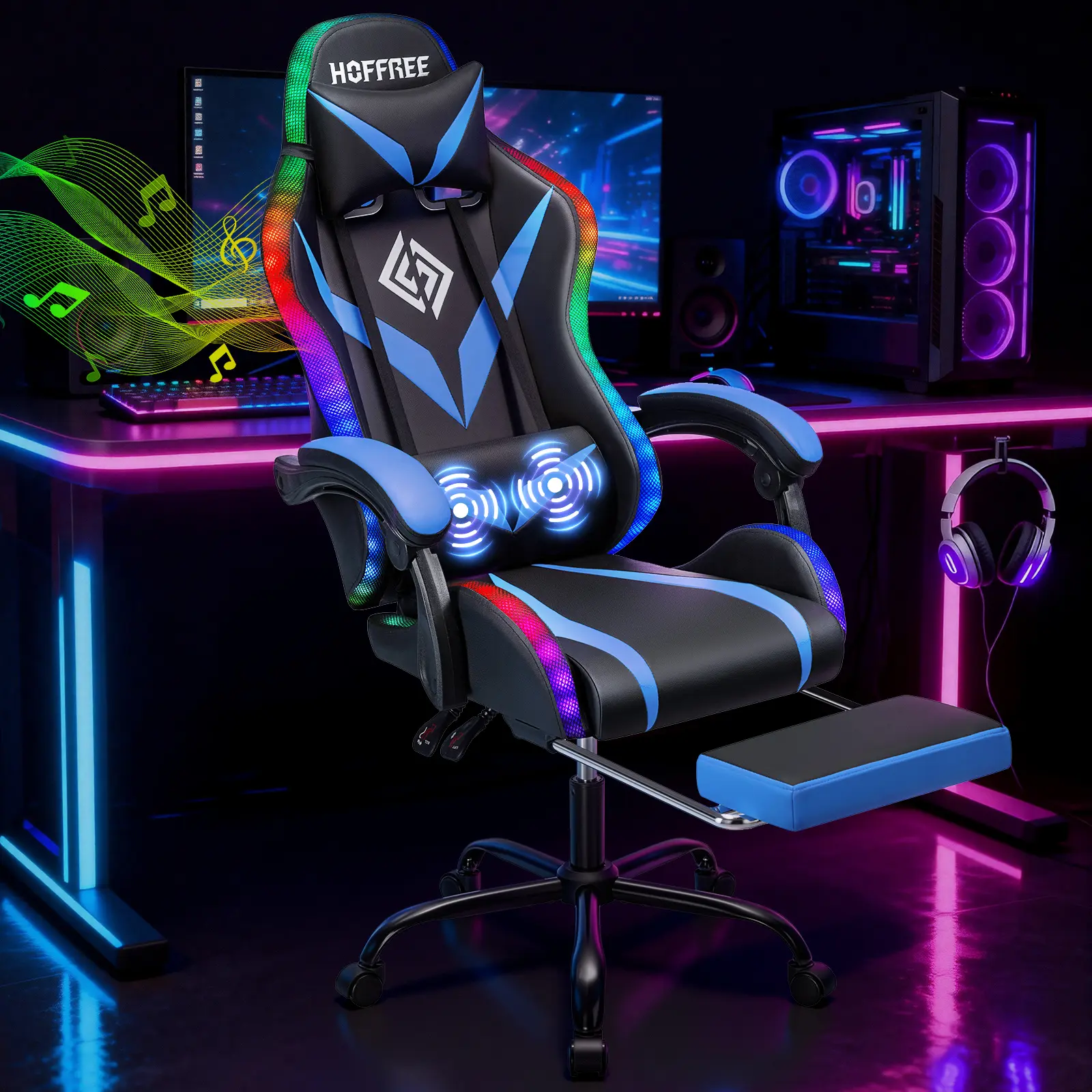 HOFFREE Gaming Chair with LED Lights & Massage | Bluetooth Speakers, Footrest & Adjustable Recline HOFFREE Gaming Chair with LED Lights & Massage | Bluetooth Speakers, Footrest & Adjustable Recline