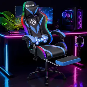 HOFFREE Gaming Chair with LED Lights & Massage | Bluetooth Speakers, Footrest & Adjustable Recline