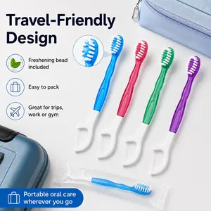 5-in-1 Travel Toothbrush, Floss, Tongue Scraper & Toothpick Set, 26pcs/pack Soft-Bristle Toothbrush Set, Oral Care Tool for Travel and Business Trip, Oral Hygiene Essentials #SummerVibes PICKS Cleanser Cleansing Daily Gentle
