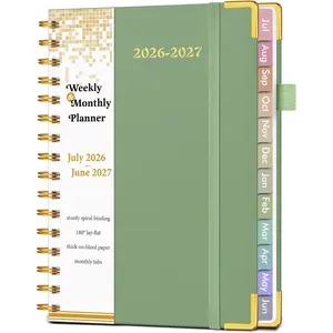 Academic Planner 2026-2027 Hardcover Weekly and Monthly Calendar Planner Jul 2026-Jun 2027 Daily Agenda with Tabs College Organizer for Student Teacher A5 (6.1" x 8.2") Green