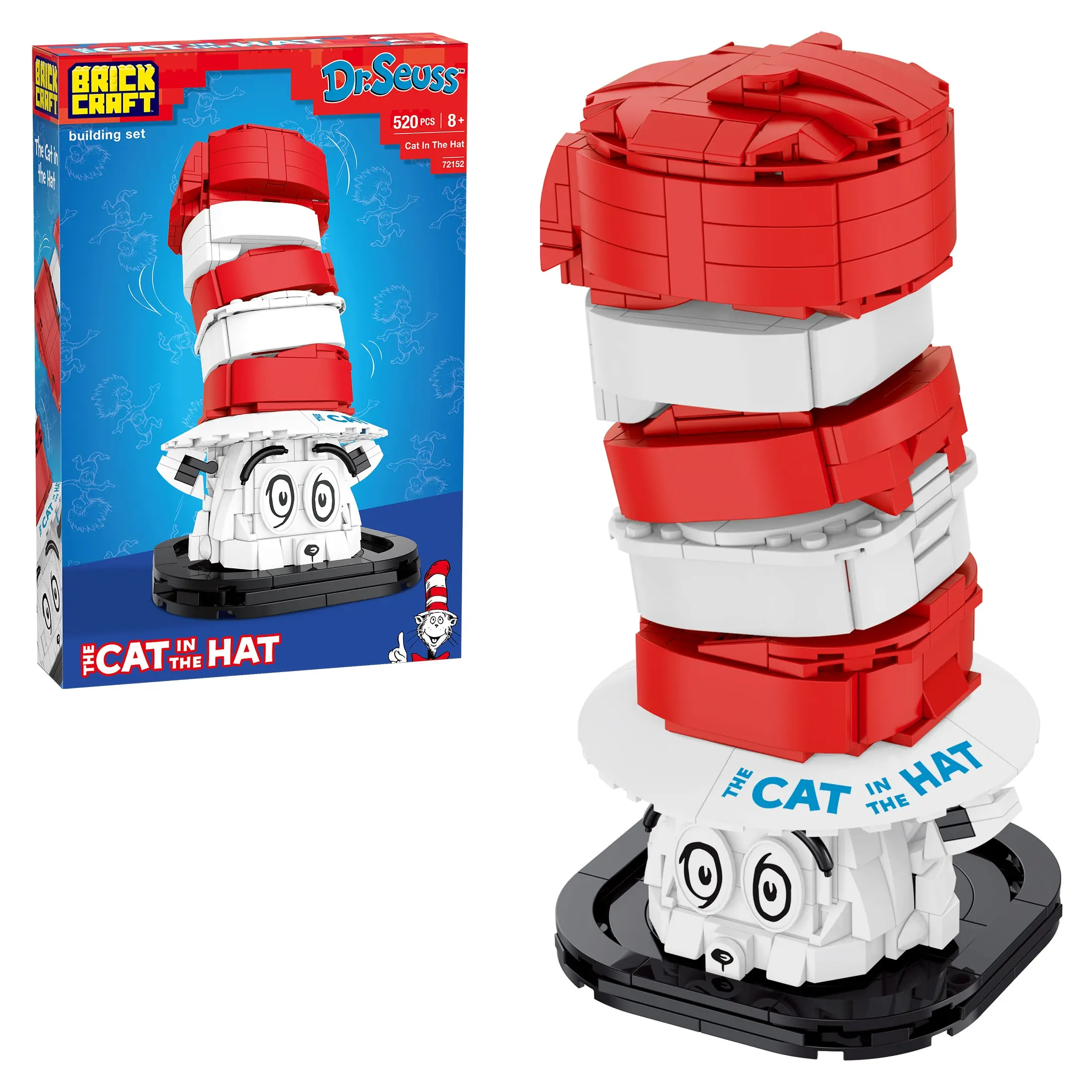 Brickcraft Dr. Seuss The Cat in the Hat Building Set, 520-Piece Collectible Striped Hat Model Kit for Fans & Builders 8+