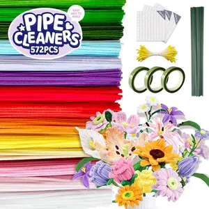 572 count Pipe Cleaners Flower Kit, 13 Colors Chenille Stems with Floral Wires, Stamen, Tapes, Dot Glue, Instruction & White Box - DIY Craft Set for  Bouquets