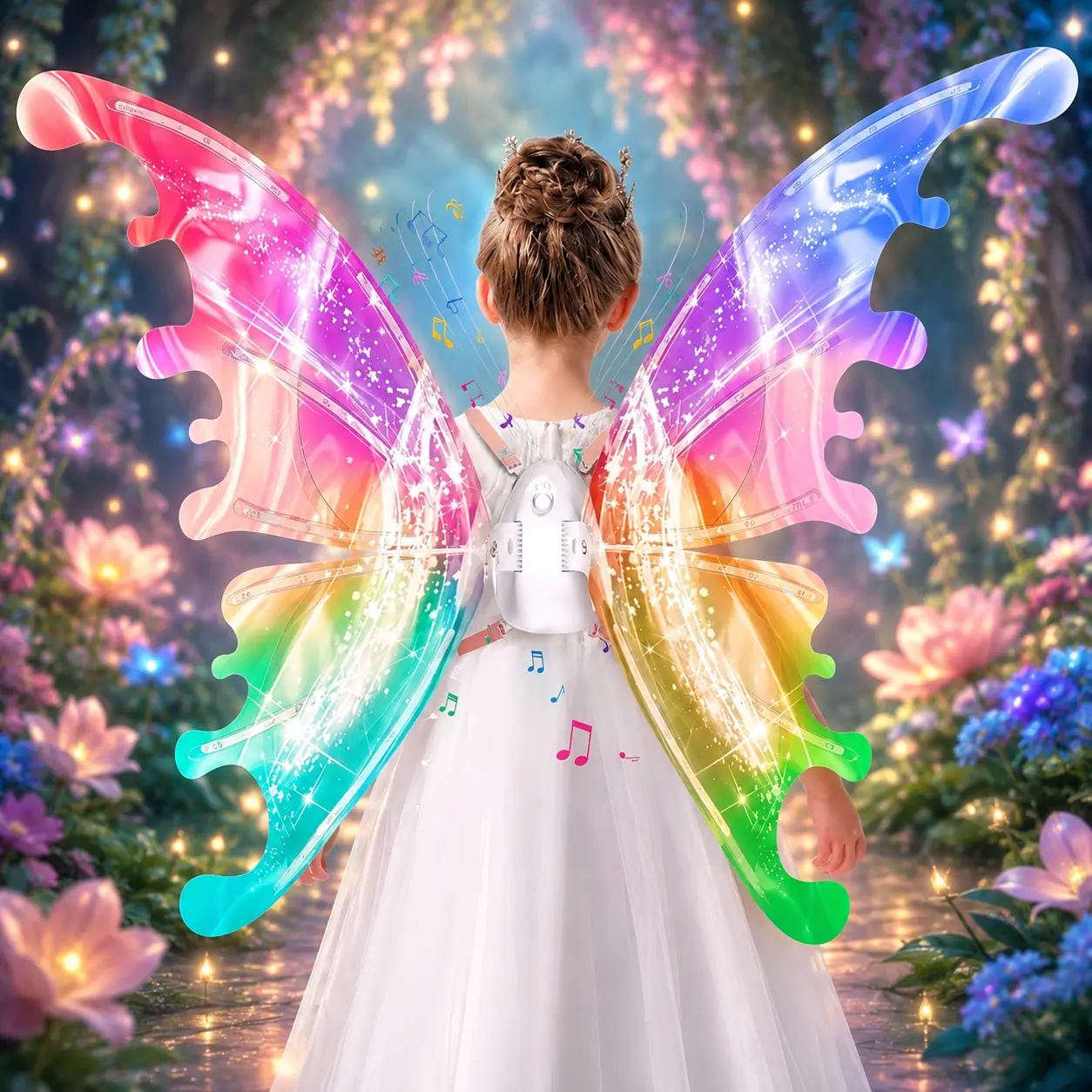 Light Up Electric Fairy Wings for Girls, Auto Moving Butterfly Wings with Music & LED Glowing Lights, Kids Princess Costume Accessories for Birthday Party Halloween Cosplay Gift