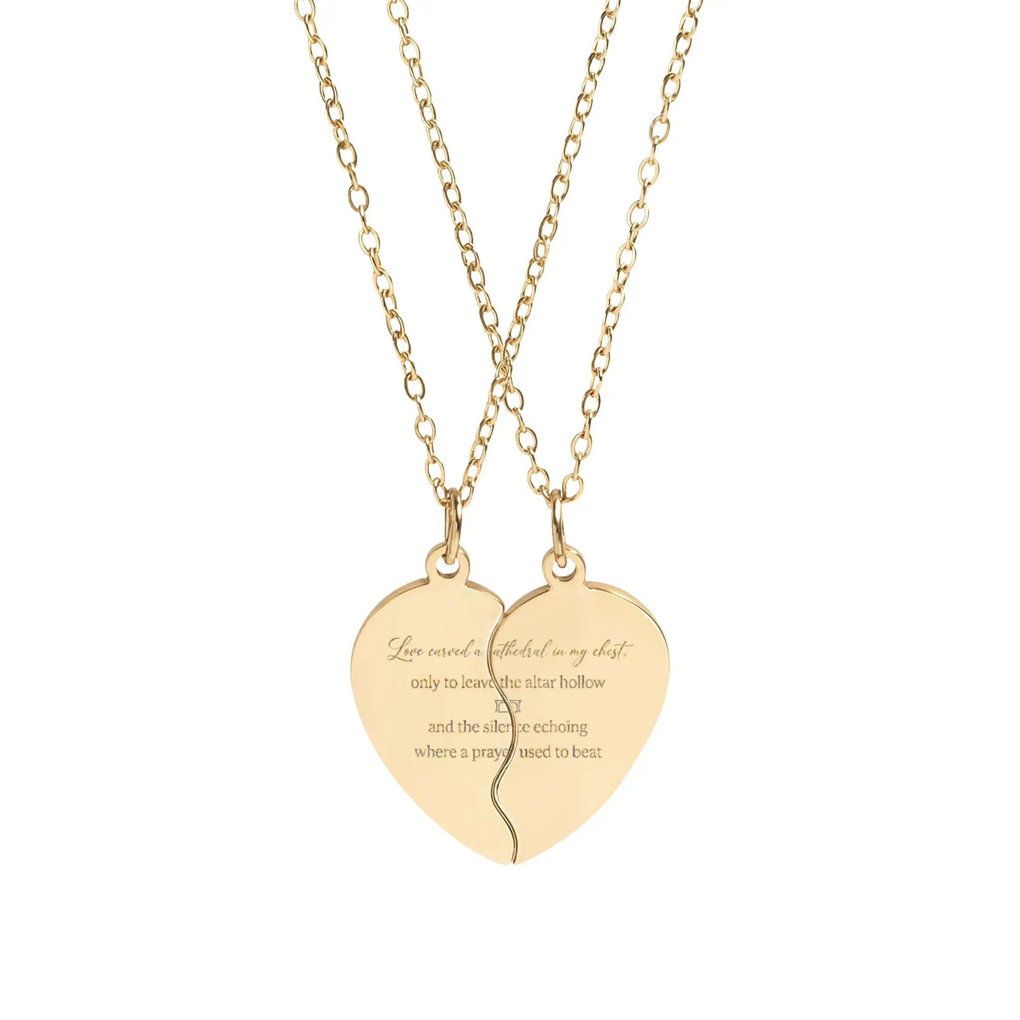 Custom Engraved  Break Apart Heart Necklace Set (Engraving)
