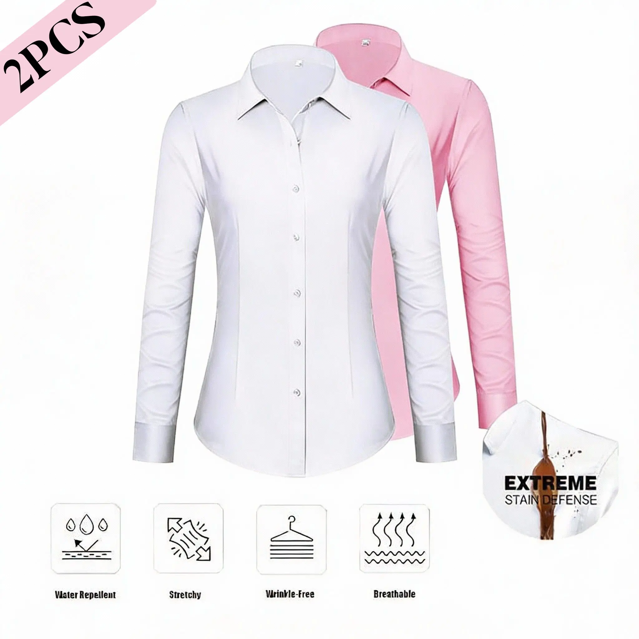 2-Pack Siliteelon Womens Stain Shield Dress Shirts Wrinkle Free Long Sleeve Solid Tops Blouses Button Down Shirts Casual Wear  Womenswear tiktokshopspringglowup backtoschool