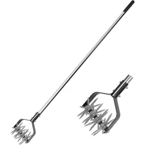 Rotary Garden Tool, Adjustable Hand Tiller, Long Handle Cultivator for Aerating, Weeding, Planting and Mixing Soil or Reseeding Grass