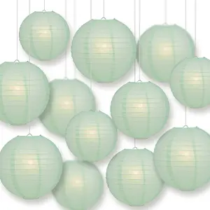 12-PC Cool Mint Green Paper Lantern Decoration Set, 12/10/8-Inch