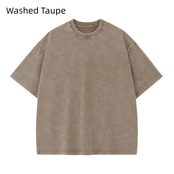 Men's Oversized Washed Cotton Short-Sleeve Crewneck Top - Taupe Gray Vintage Relaxed-Fit Menswear T-Shirt, Stylish Casual Streetwear