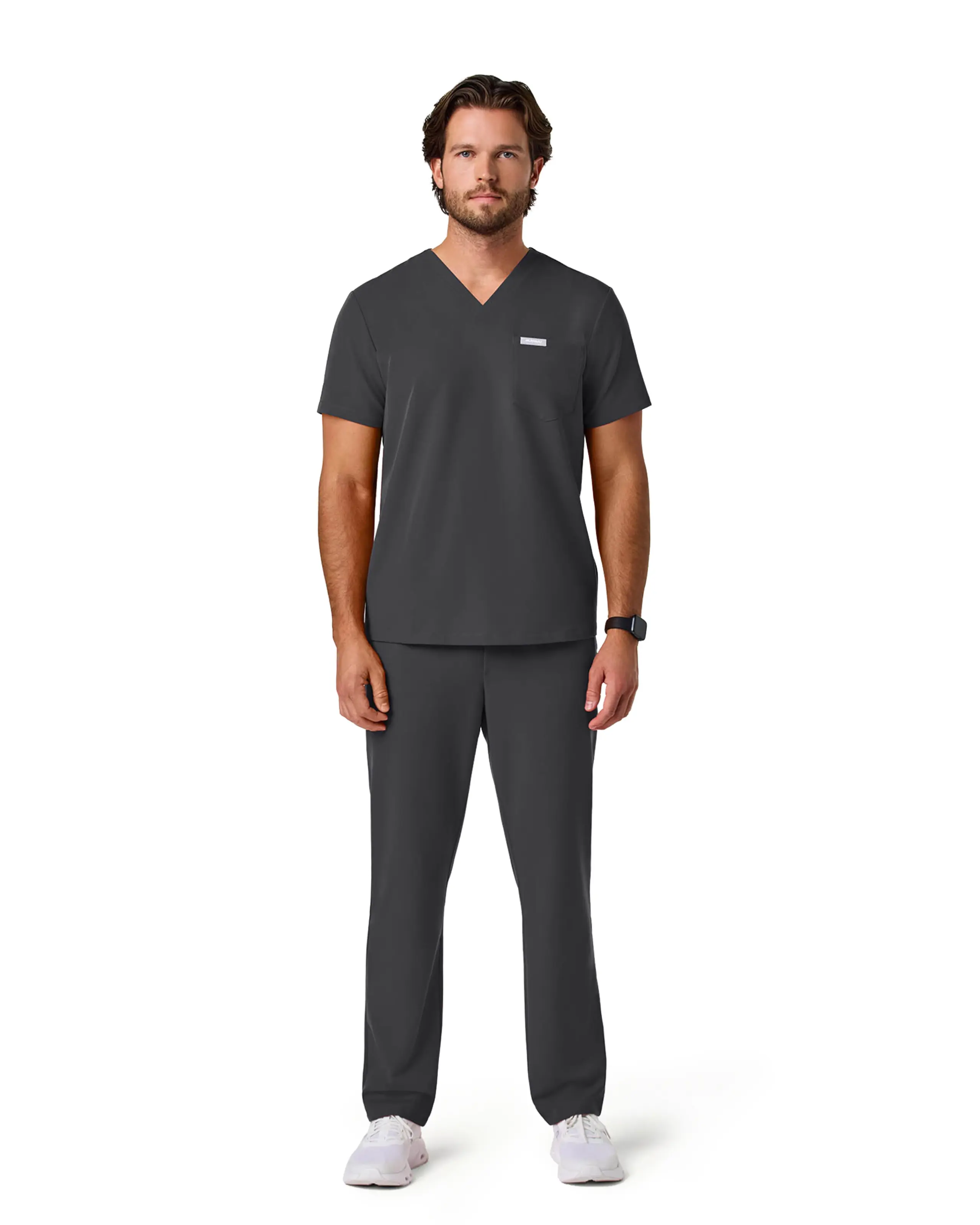 JAANUU Men's UltraLAST Scrub Set - Durable Athletic Wear V-Neck Top & 5-Pocket Straight Pants in 4-Way Stretch Rayon-Elastane Fabric, Workwear, Trouser, Soft, Clothes, Scrubs, Athletic Fit, Wrinkle, Cotton, Pull On, Full-Length, No, Zip