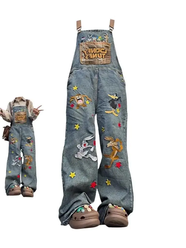 Embroidered Overalls - Retro Embroidery Outfit - Trendy Clothing for Women Fashion Womenswear Everyday Piece sweatpantsmen track pants sweats Seamless Suits Gamis Strap sweatpantsmen track pants sweats Trouser Strappy