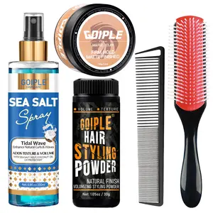 Men’s Hair Styling Set - 5 Count Powder, Sea Salt Spray, Clay,and Styling Brush for Natural Hold and Textured Styles Beard Care Kit Beard Grooming Kit