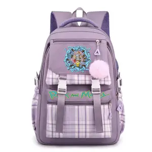 Rick & Morty Cartoon Backpack Lightweight Polyester Backpacks Anti-Dirty and Durable with Large Capacity Bag for Outdoor Sport Travel Hiking Style-3-Purple