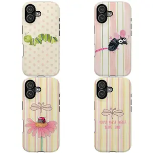 Cute Insect Illustration Phone Case, Watercolor Animal Phone Cover, Whimsical Caterpillar Mouse Dragonfly Case, Kids Style Aesthetic Gift