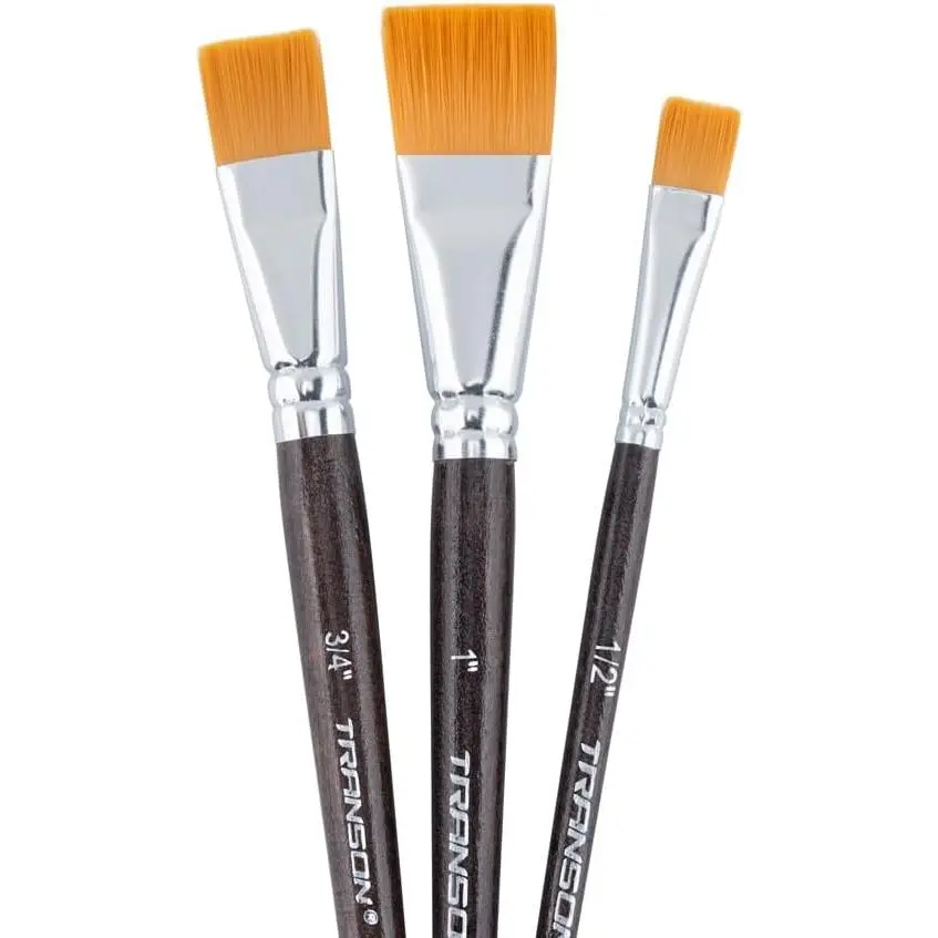 Transon Flat Paint Brush Set 3pcs for Acrylic Watercolor Gouache Oil and Body Painting