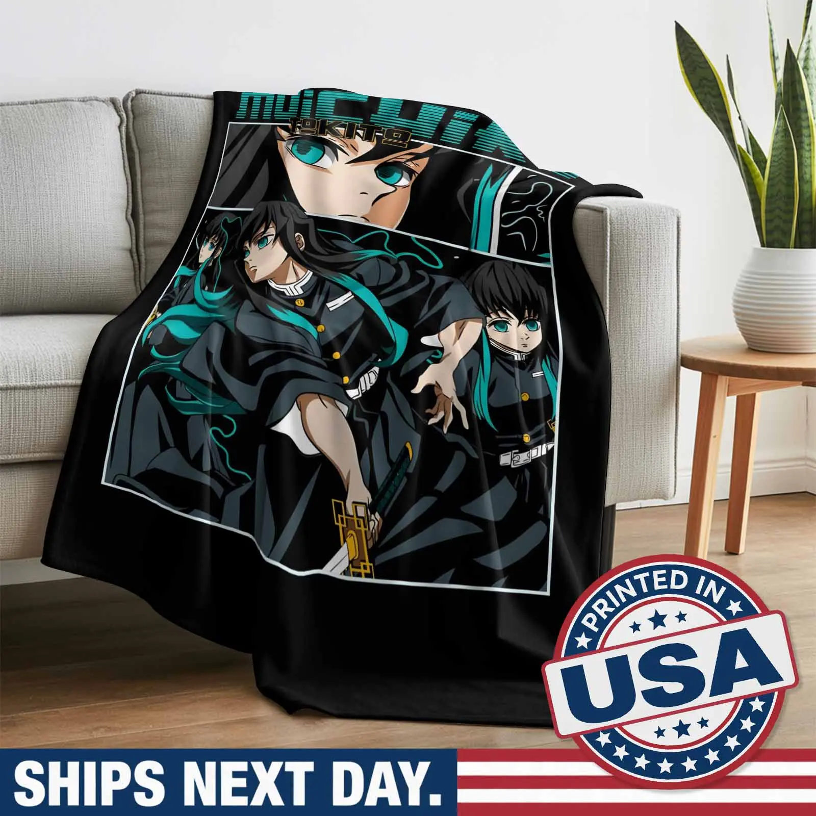 Muichiro Tokito Demon Slayer Kimetsu No Yaiba Flannel Blanket - Luxurious Fluffy Anime Themed Graphic Throw with Kimetsu Pattern, Soft Cozy Portable Decorative Manga Fan Gift (HTK00027) Father's Day Gift, Flannel Blankets, Anime Themed Blankets