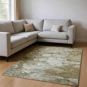 HomeRoots 656704 9 x 12 ft. Brown & Ivory Abstract Transitional Washable Machine Made Rectangle Area Rug with UV Protection