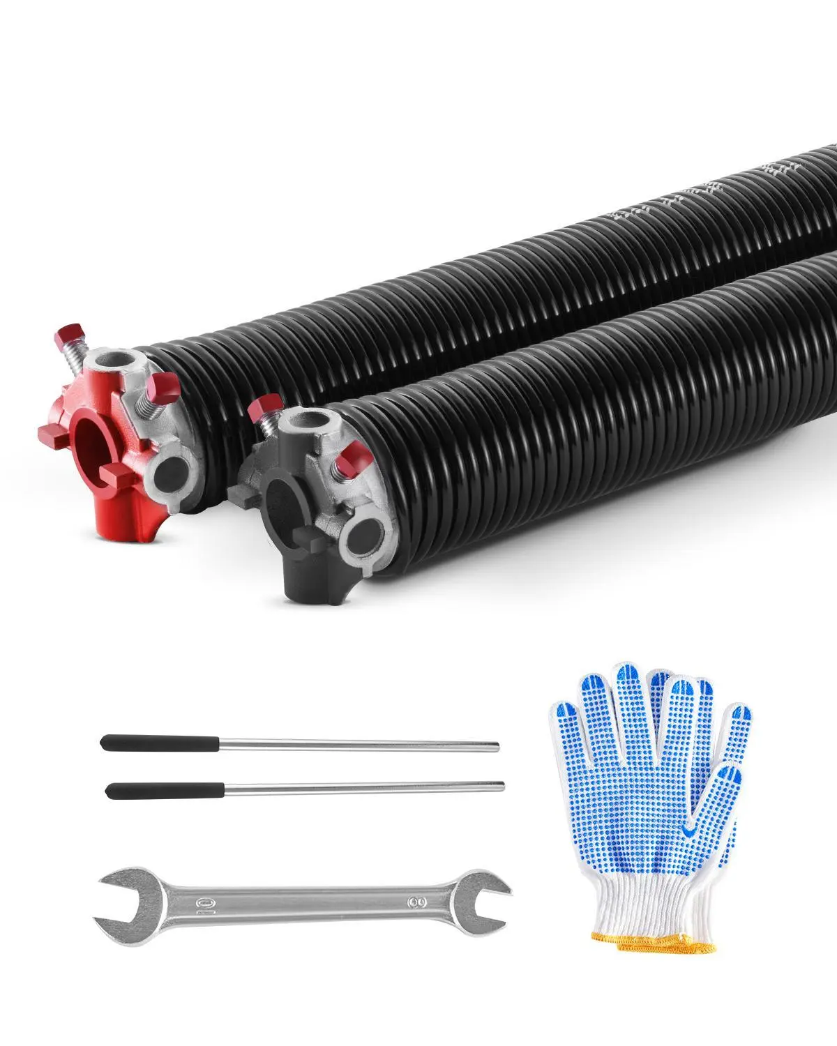VEVOR Garage Door Torsion Spring Steel Kit (Father's Day Gift), Pair of 0.218x2x26 Inches, 16000 Cycles, Electrophoresis Black Coating, Anti-Slip Winding Bars, Gloves, Mounting Wrench, Easy Installation, Longer Lifespan, Full Kit with Complete Accessories
