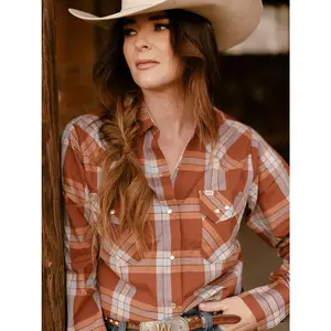 Women's Cowboygirl Ranch Rig Rust Plaid Granddaddy Snap Shirt