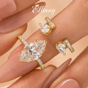 Effinny Jewelry 4.0ct 2PC Golden Marquise Cut Wedding Ring Set, S925 Sterling Silver Promise Ring, 5A Grade Cubic Zirconia Women's Ring for Travel