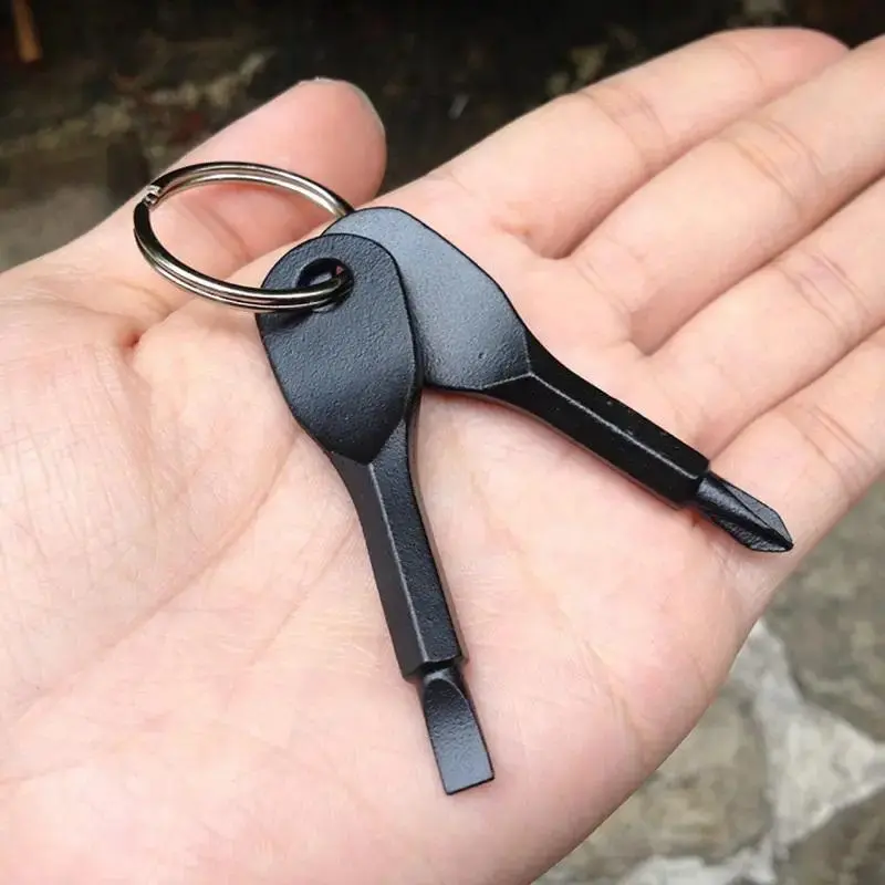 Mini Stubby Screwdriver with Keychain, 2 Counts/set Portable Repair Solution DIY Screwdriver Phillips Slotted Screwdriver, Pocket Manual Repair Tools for Outdoor Camping Accessories, Christmas Gift Steel Screwdriver Sets, Multifunctional Screwdriver