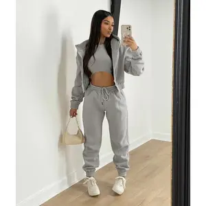 Women's 3-Piece Fleece-Lined Hooded Sweatshirt & Trousers Casual Sports Suit