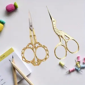 2Pcs Gold Vintage Plum Blossom Scissors and Classic Crane Design Sewing Scissors for Embroidery, Sewing, Craft, Art Work & Everyday Use