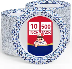 10 inch Disposable Paper Plates 500 Count, Soak Proof, Cut Proof, Heavy Duty Paper Plates for Everyday Use