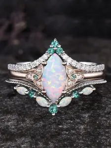 3pcs Opal & Emerald Stackable Promise Ring Set Ultimate Fairy Tale Princess Vibe Chef’s Kiss for Proposals Weddings Anniversaries & Everyday Wear. Perfect Romantic Gift for Girlfriends & Partners.