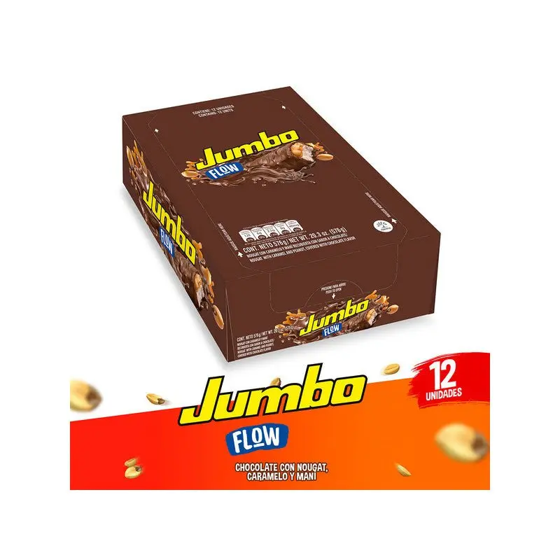 Jumbo Flow Chocolate Bars with Peanuts & Caramel – 12 Count – 576 g (20.3 oz) – Colombian Milk Chocolate – Imported