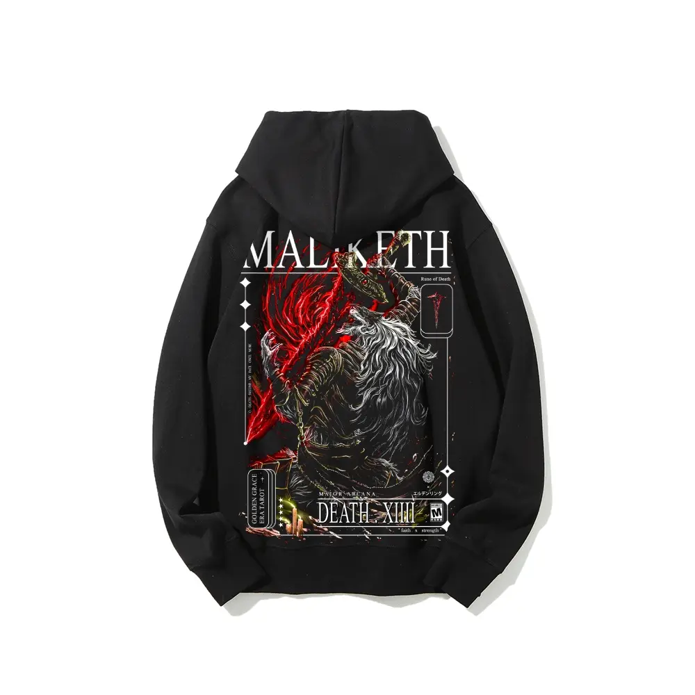 Men's Elden Ring Maliketh the Black Blade 100% Cotton Heavyweight Pullover Hoodie, Unisex Tops, Basic Fashion Everyday Streetwear Vintage Fan Essential Solid Collection, Eco Hot Stamp