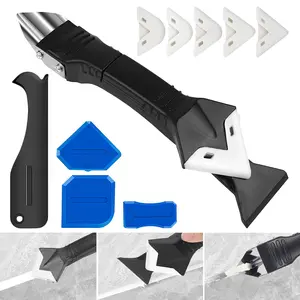 VAYWET Silicone Caulking Tool Caulk Remover Grout removal tool Kits with 3 glass glue corner Scrapers (Stainless Steelhead) Caulk remover Tools Angle 3 in 1 Sealant finishing Remover for Bathroom Kitchen Floor Window Sink Joint Frames Seal