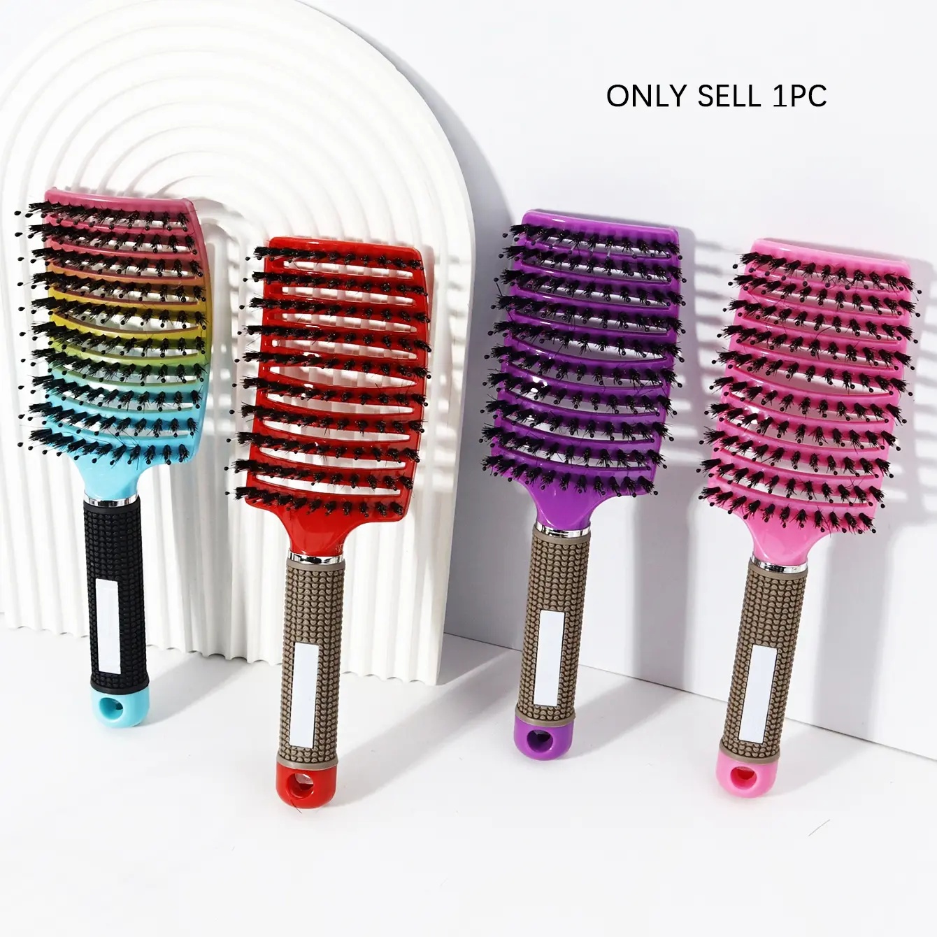 Curved Ventilated Boar Bristle Hair Brush for Curly Hair, Anti-Static Massage Comb, Abs Plastic Handle, Suitable for Dry and Wet Use, Smooth Hair Care Tool, Detangling Hair Brush, Anti Static Hairbrush