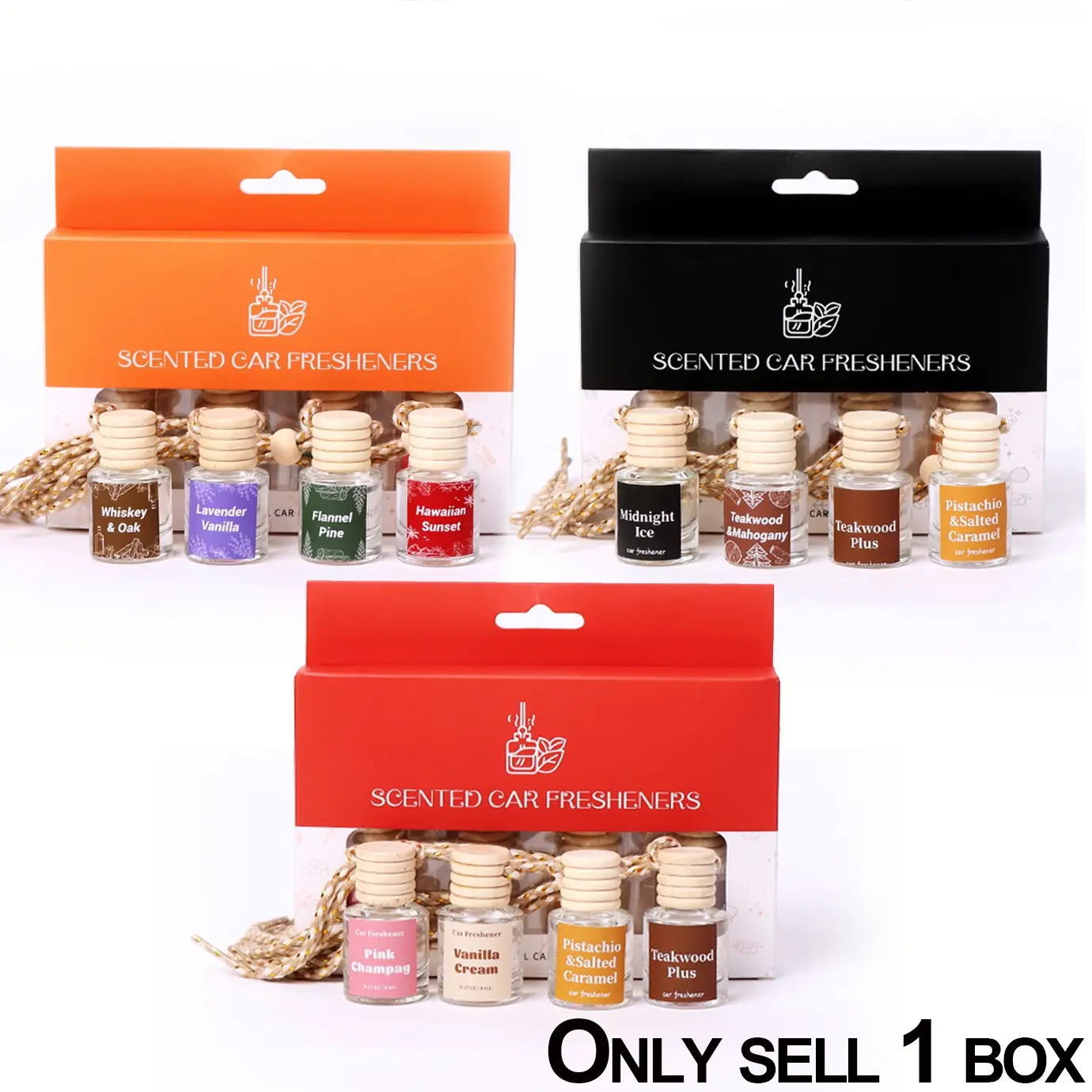 1 Box Of Four-scent Hanging Air Freshener, Essential Oil Diffuser, Car Rearview Mirror, Car Interior Accessories, Car Fragrance, Car Scents, Car Perfume, Car Accessory, Home Closet, Office, Gift Box Packaging