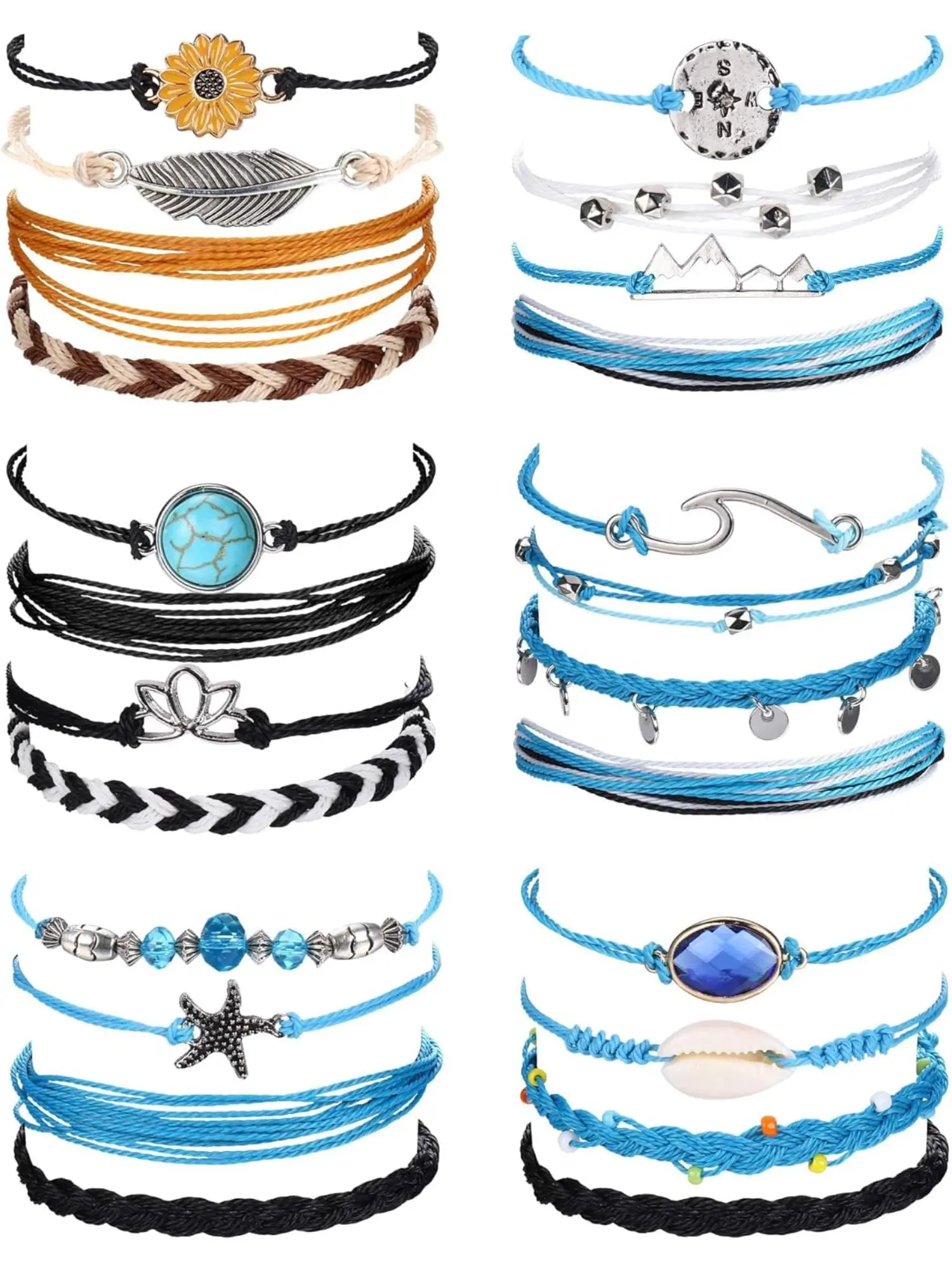 24 Pcs String Bracelets for Women Men Waterproof Surfer Wave Boho Flower Design Bracelet Adjustable Handmade Friendship Rope Bracelets String Summer Ocean Beach Colorful Beautiful Bracelets Anklets for Women Beaded Bracelet Set