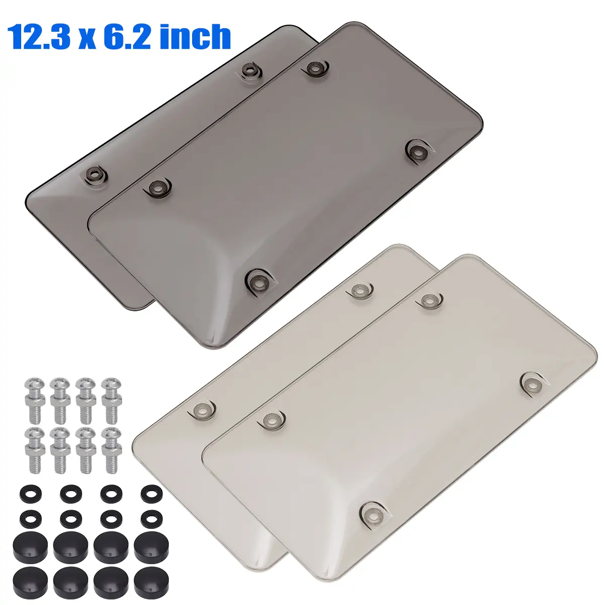 Dazone 2Pcs 12.3x6.3 inch Unbreakable License Plate Bubble Covers Universal Fitment Protector with Screws and Washers Clear Polycarbonate UV Resistant