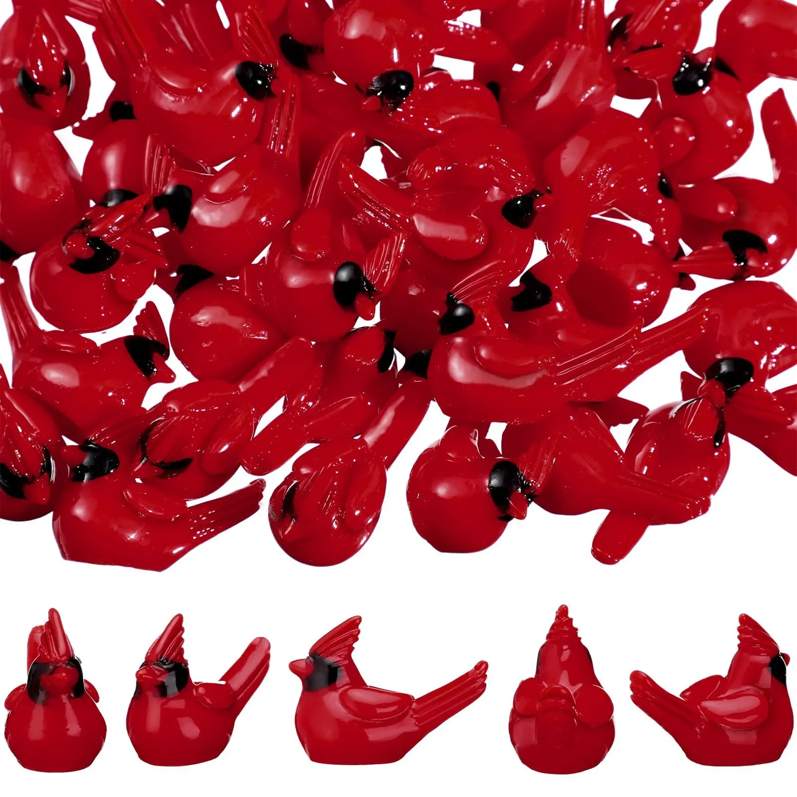 15pcs Mini Resin Cardinal Bird Figurines, Tiny Cardinal Figurine Christmas Ornaments, Xmas Miniature Garden Crafts, Cake Topper, Christmas Decorations, Gift