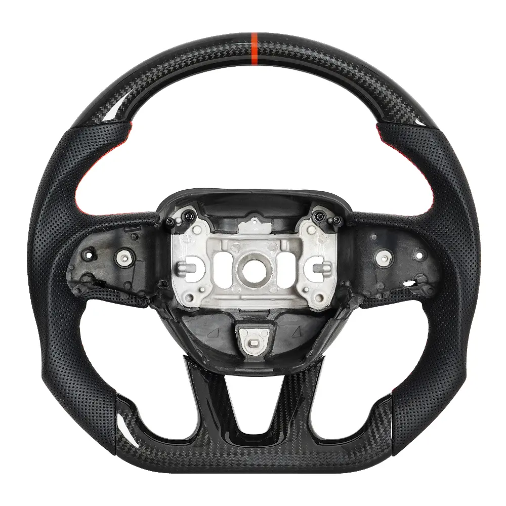 Carbon Fiber Steering Wheel for 2015-2026 Dodge Challenger & Charger, Automotive Racing Design Part with Red Thumb Grips, Auto Accessories Interior, Accessories for Car Vehicle Upgrades