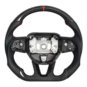 2015-2026 Dodge Challenger Charger Carbon Fiber Steering Wheel For with  Racing Design & Red Thumb Grips