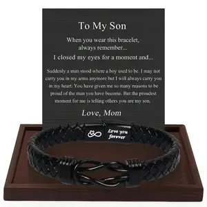 1PC Unique Gift for Son, Birthday Gifts for Son from Mom Leather Bracelet, Leather Braided Bracelet, Knotted Bracelet Jewelry for Son from Dad, Bracelet for Daily Wear Gift for Son