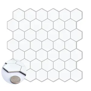 INNO STICKERS 10-Sheet Hexagon Peel and Stick Tile Backsplash,Waterproof Stick on Backsplash, 11.42" x 11.42" Self-Adhesive Marble Tiles for Kitchen,Bathroom,Bedroom, White