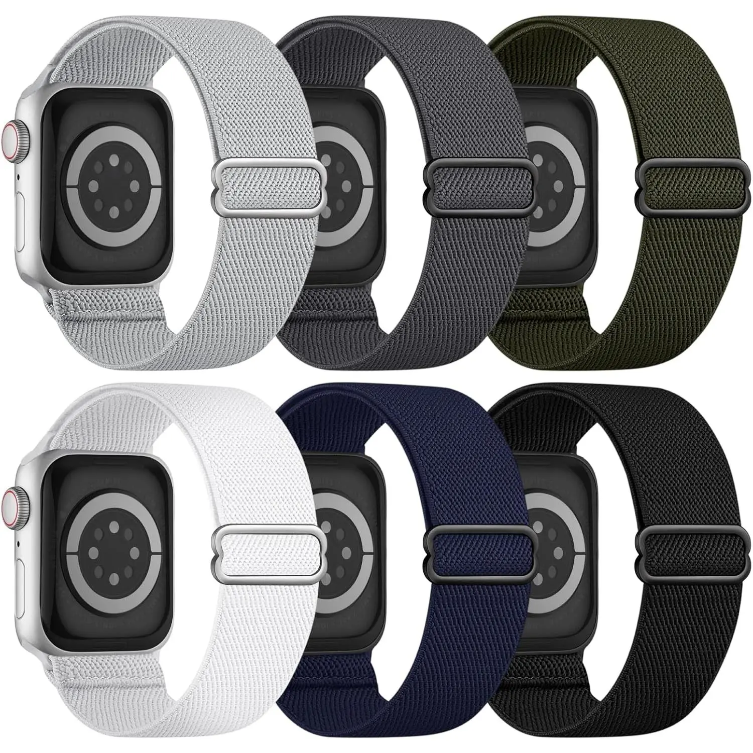 6 Pack Stretchy Solo Loop Compatible with Apple Watch Band 45mm 46mm 44mm 42mm 49mm 41mm 40mm 38mm Men Women, Braided Elastic Nylon Strap for iWatch Series 10 9 8 7 6 5 4 3 11 SE SE 2/3 Ultra Ultra 2
