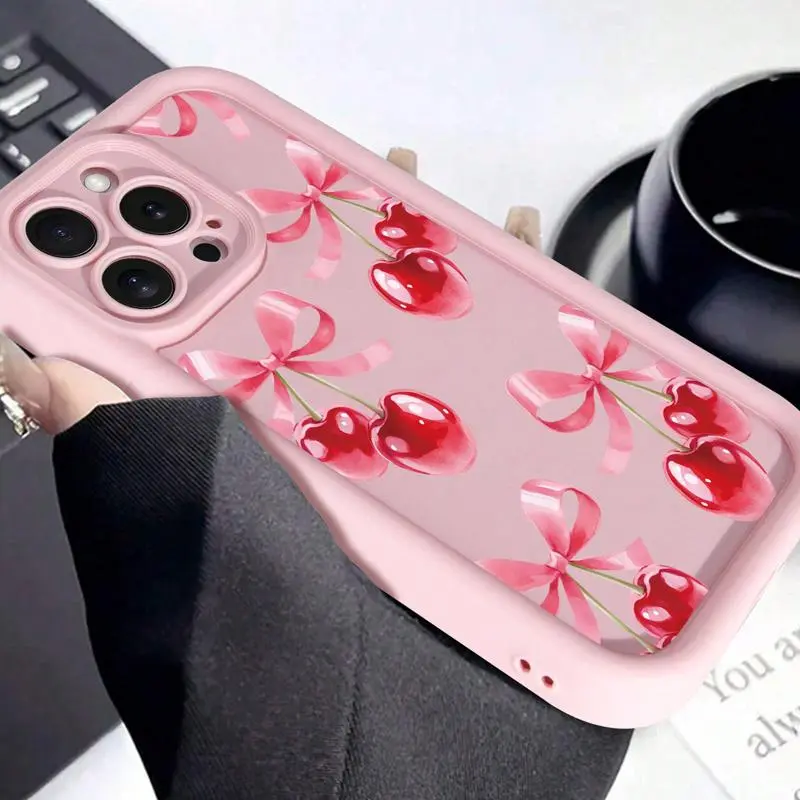 Cherry & Bowknot Pattern Phone Case, Cute Decorative Phone Protector Cover, Anti-drop Cellphone Protective Case, Total Protective Shockproof Mobile Phone Cover for iPhone, Light Phone Case Suitable for Samsung S24 FE