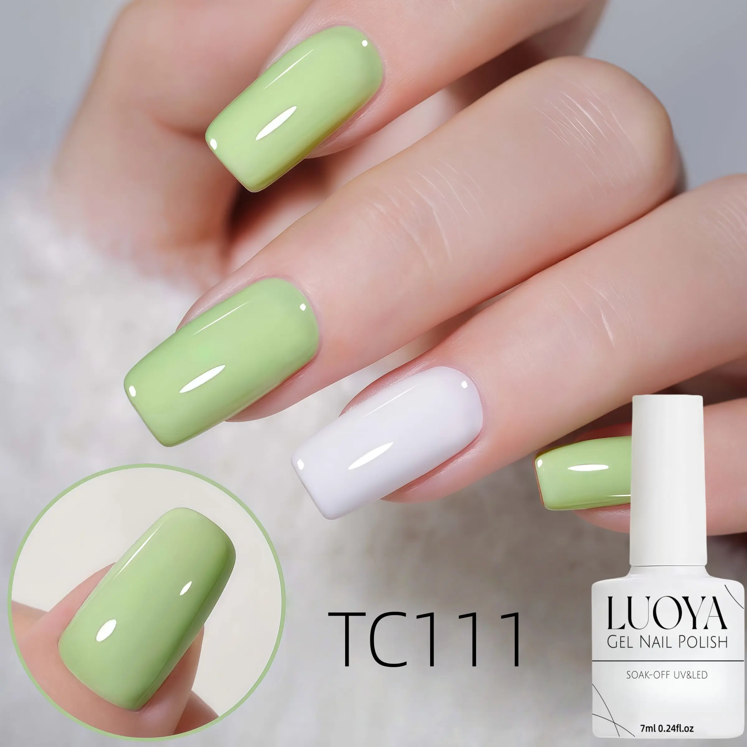Matcha Green Gel Nail Polish – Soak Off UV LED Milky Green Nail Gel, High Shine Glossy Finish, Chip Resistant, 7ml Travel Size for Home Manicure, Gel Nail Art