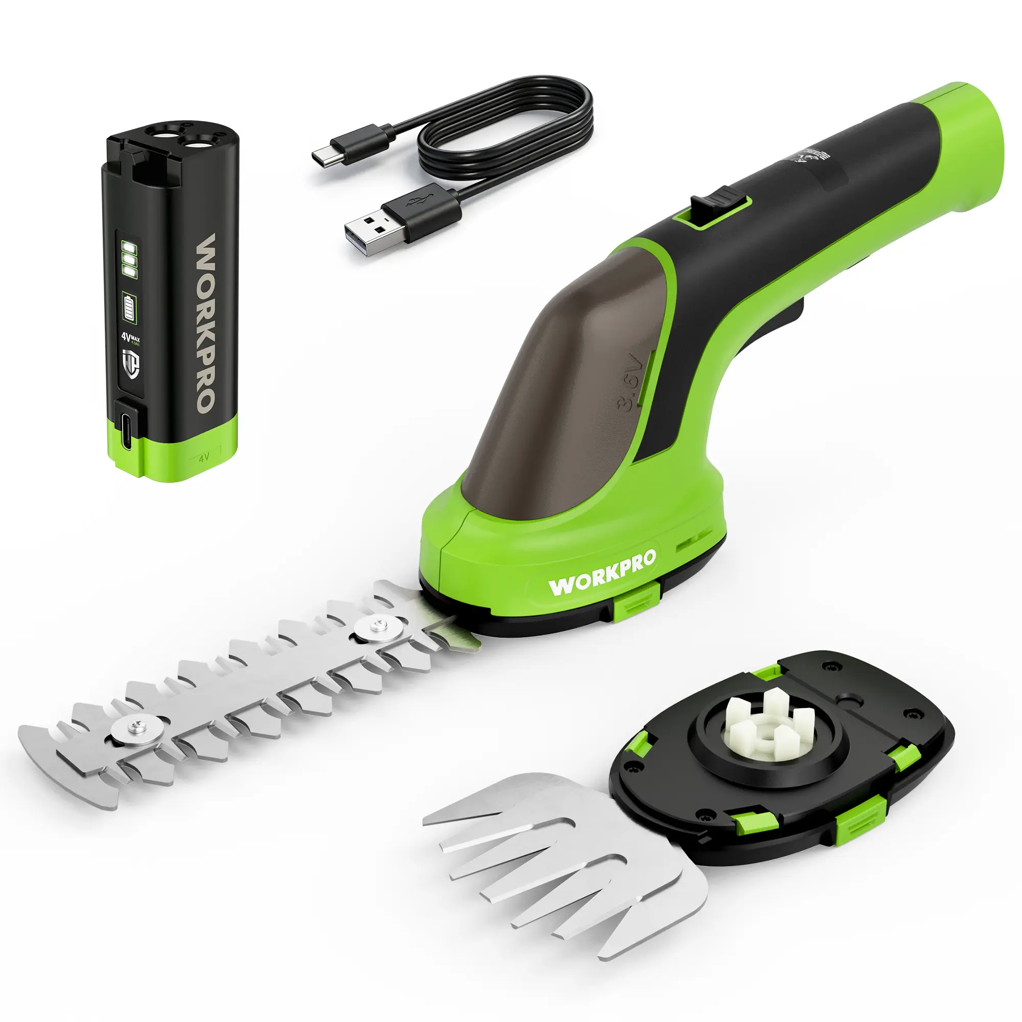 #summersale WORKPRO 3.6V Hedge Trimmer Cordless, 2-in-1 Electric Hedge Trimmer & Grass Cutter with 4.0Ah Removable Battery & Type-C Cable, Lightweight Bush Trimmer for Lawn & Garden