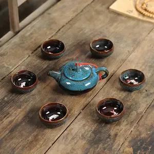 7pcs Teapot Set Handmade Ceramic Sake&Tea Cup Fish Cups Teapot [6 Cups with 1 Teapot] Japanese-Restaurant Drinking Bowls with Elegant Fish Base Design, Party Cups for Whiskey Tequila Sake Soju Tea, Ideal for Home Bars Holiday Gifts, Includes Packaging